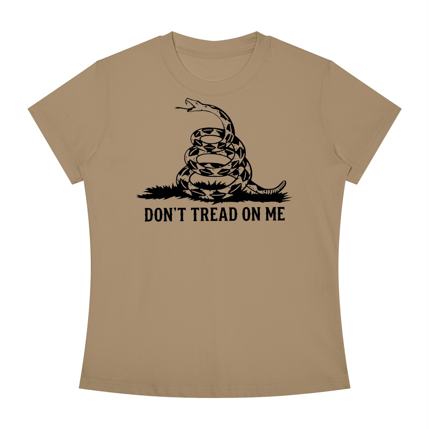 Women’s Don’t Tread On Me Fitted T-Shirt: Military Brown Gadsden Flag
